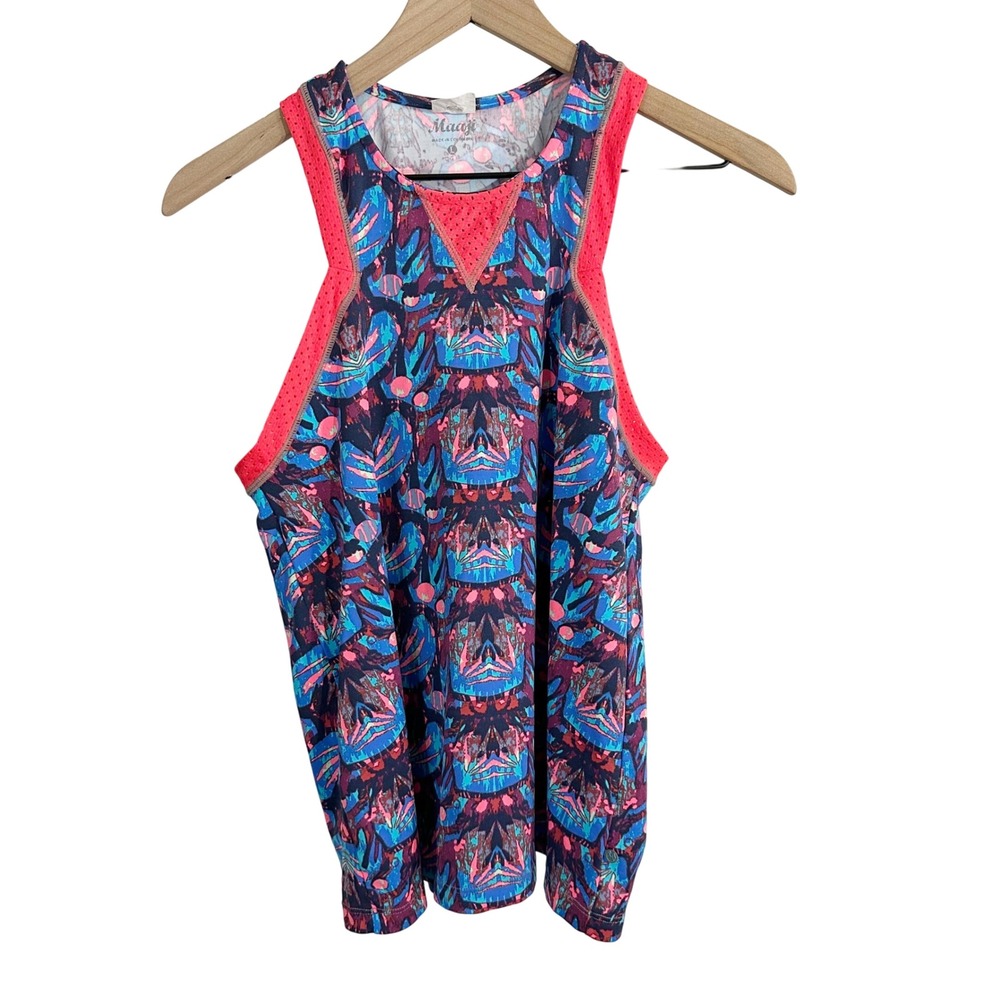 Maaji Retro Geometric Mesh Scoop Neck‎ Tank Top Blue Pink Activewear Athletic